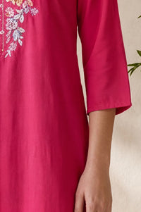 Fuchsia Embroidered Rayon Straight Kurta