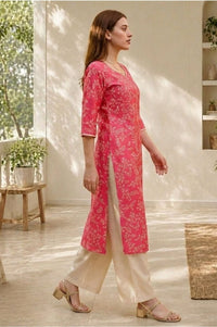Pink Floral Printed Straight Kurta