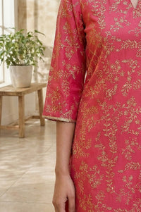 Pink Floral Printed Straight Kurta