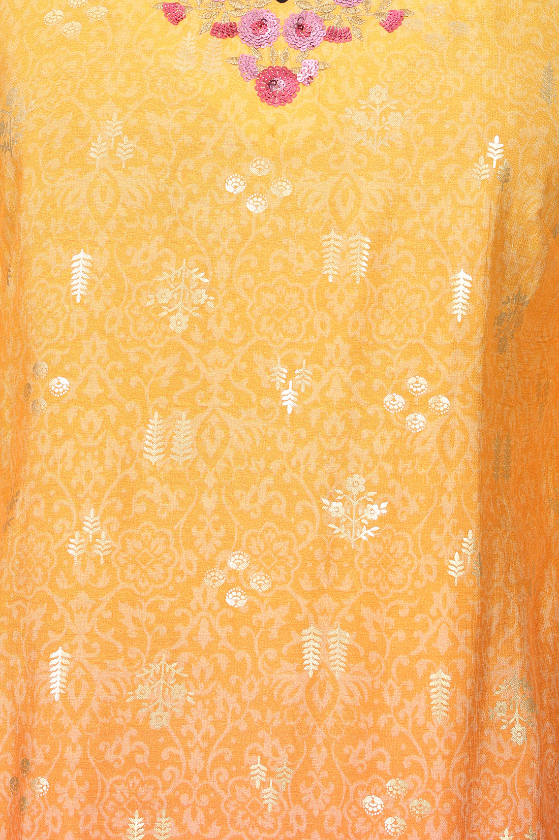 Mustard Ombre Ethnic Motifs Embroidered Straight Kurta