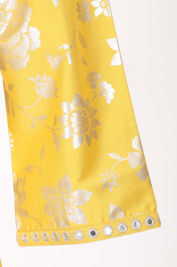 Aurelia Women's Mustard Floral Printed Embroidered Mirror Work Straight Kurta