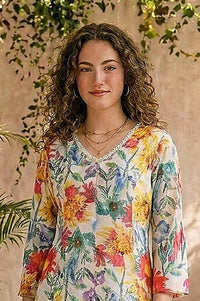 Off White Floral Printed Straight Kurta