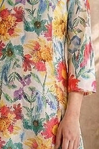 Off White Floral Printed Straight Kurta