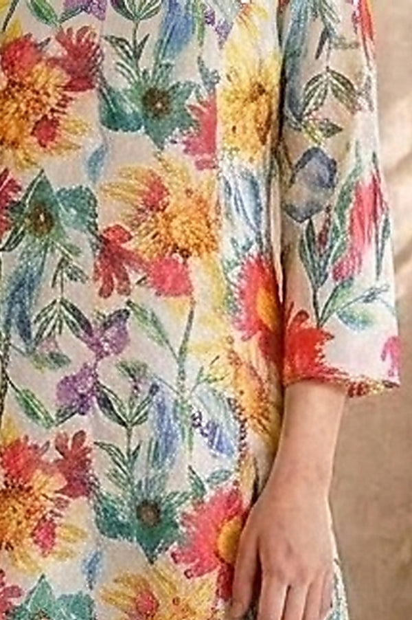 Off White Floral Printed Straight Kurta