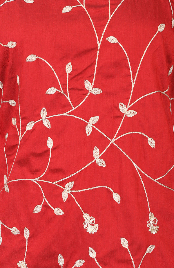 Red Embroidered Straight Kurta