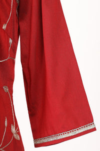 Red Embroidered Straight Kurta