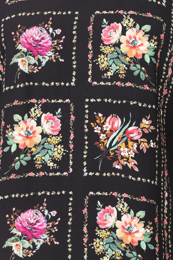 Black Floral Printed Rayon Straight Kurta