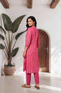 Pink Striped Yarn Dyed Dobby Straight Kurta