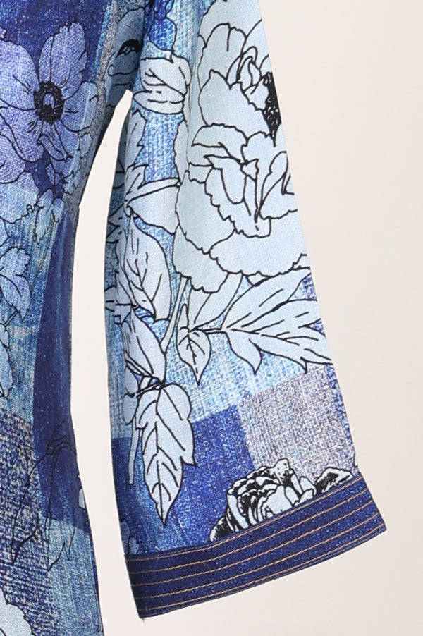 Blue Floral Printed Rayon Straight Kurta