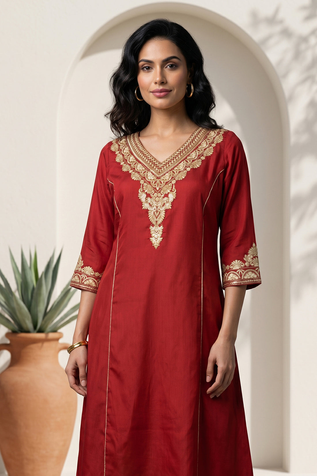 Maroon Zari Embroidered Flared Kurta