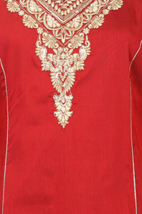 Maroon Zari Embroidered Flared Kurta