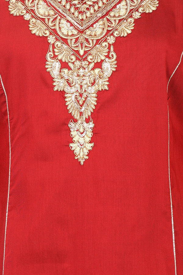 Maroon Zari Embroidered Flared Kurta