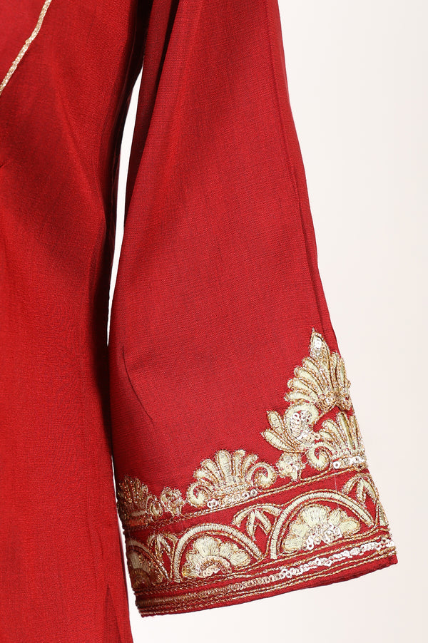 Maroon Zari Embroidered Flared Kurta