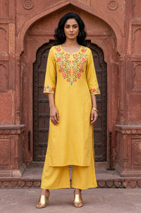 Yellow Embroidered Straight Kurta