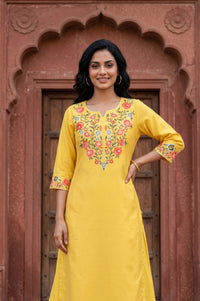 Yellow Embroidered Straight Kurta
