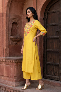 Yellow Embroidered Straight Kurta