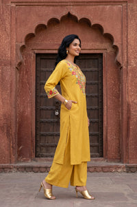 Yellow Embroidered Straight Kurta