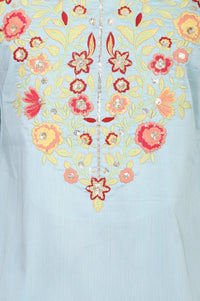 Blue Embroidered Straight Kurta