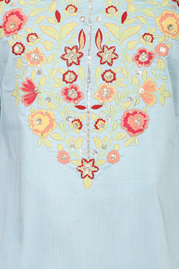 Blue Embroidered Straight Kurta