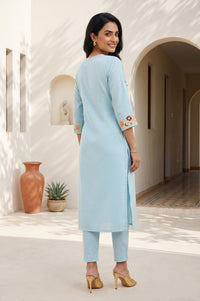 Blue Embroidered Straight Kurta