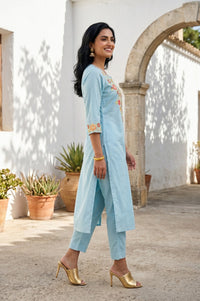 Blue Embroidered Straight Kurta