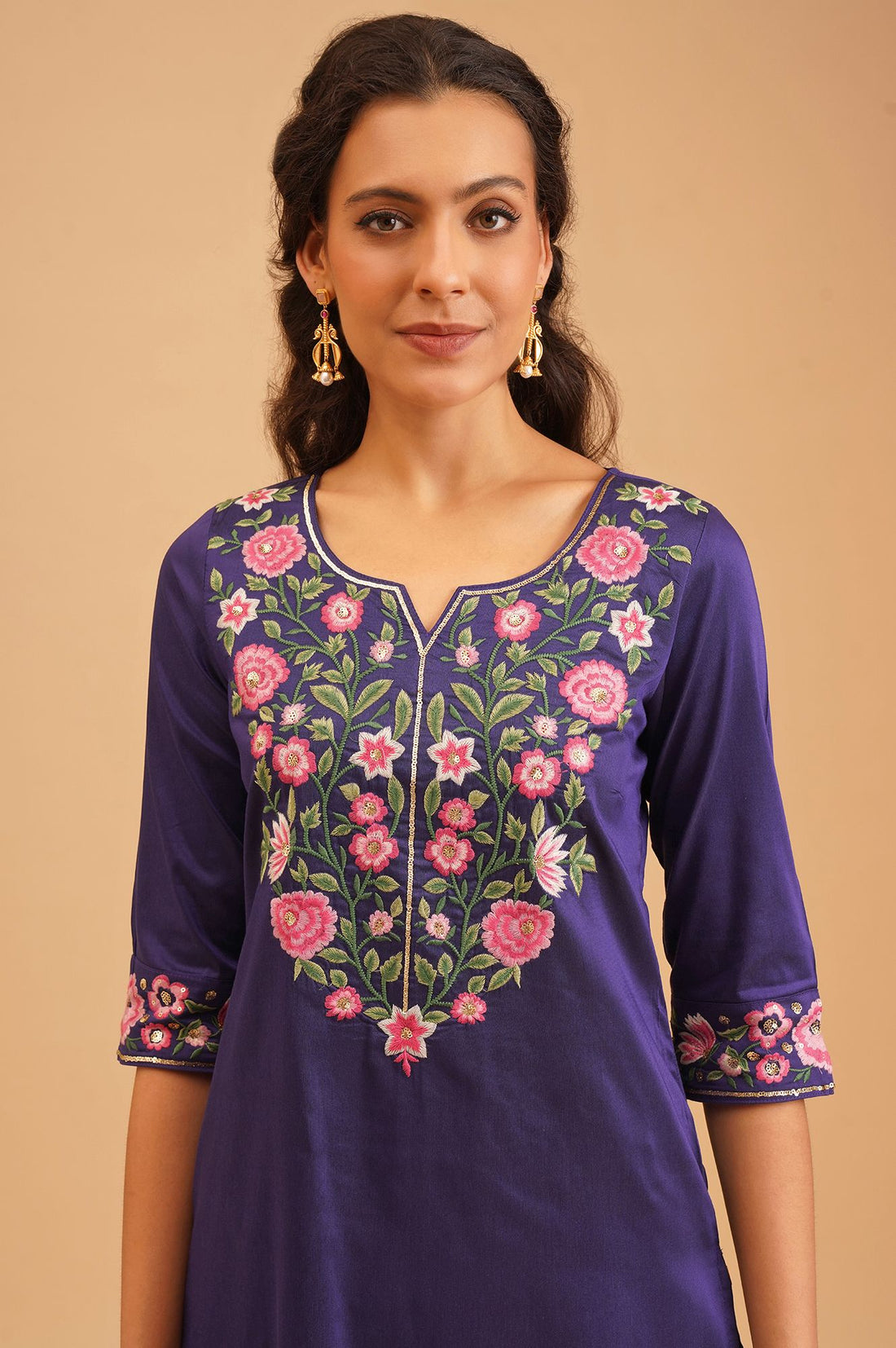 Purple Thread Embroidered Straight Kurta