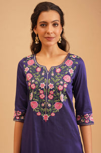 Purple Thread Embroidered Straight Kurta