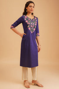 Purple Thread Embroidered Straight Kurta