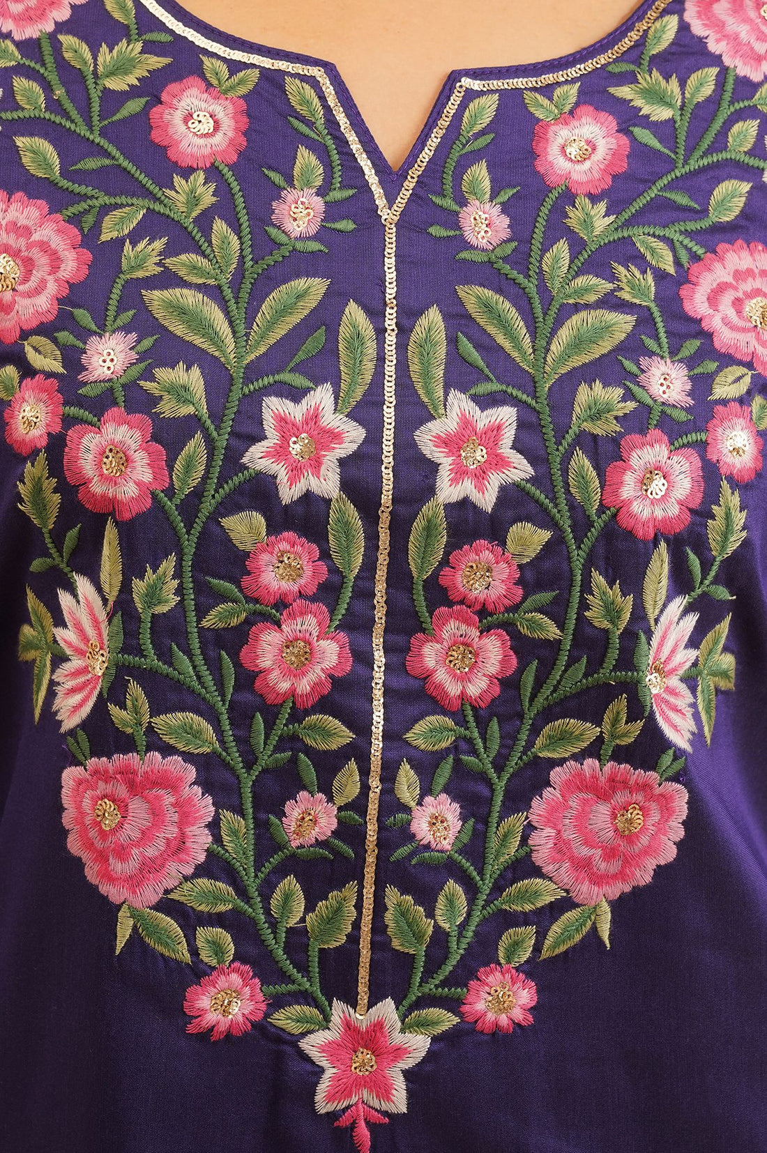 Purple Thread Embroidered Straight Kurta