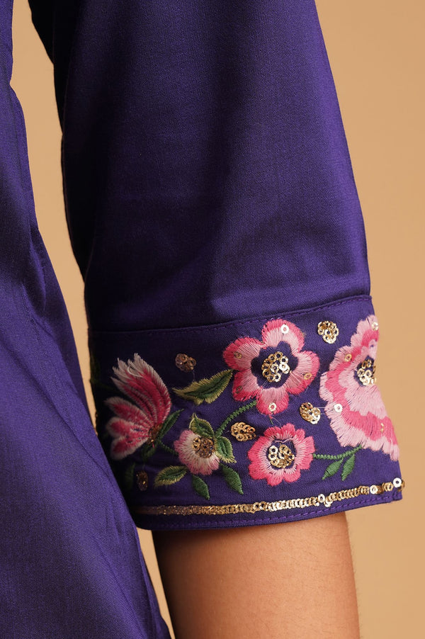 Purple Thread Embroidered Straight Kurta