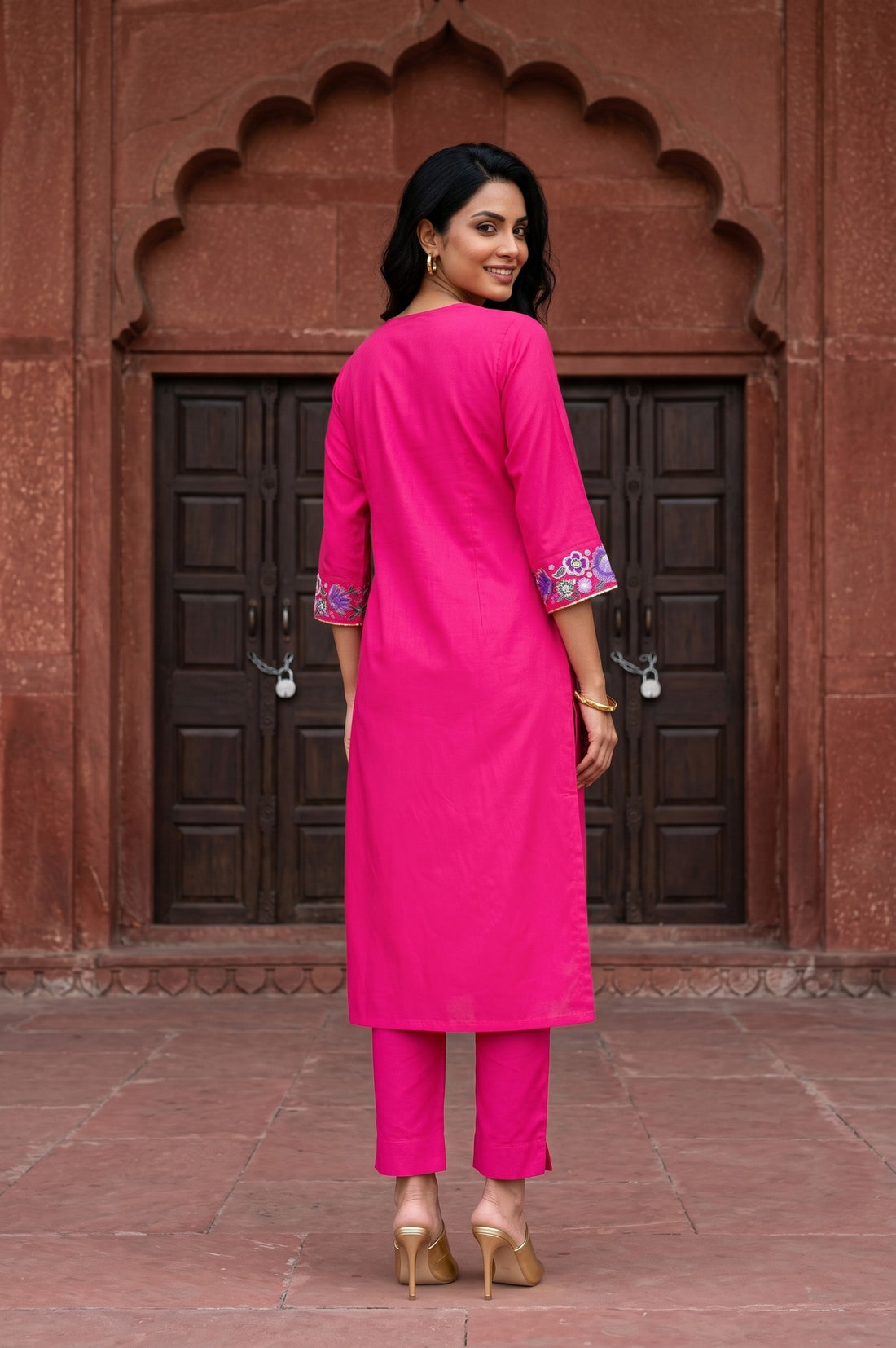 Fuchsia Embroidered Straight Kurta