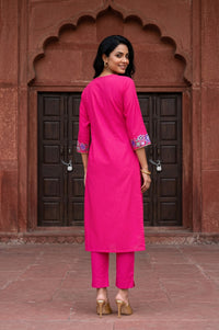 Fuchsia Embroidered Straight Kurta