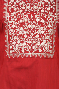 Maroon Embroidered Yarn Dyed Straight Kurta