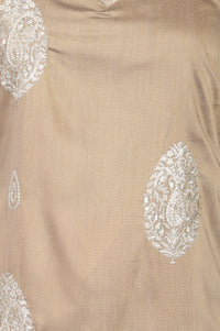 Beige Embroidered Straight Kurta