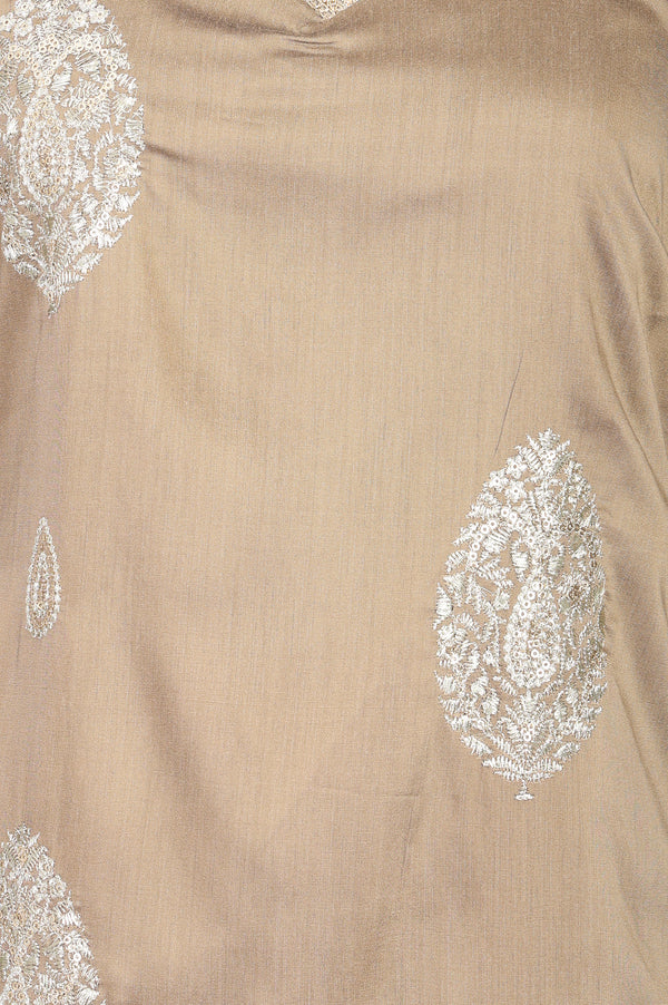 Beige Embroidered Straight Kurta