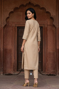 Beige Embroidered Straight Kurta
