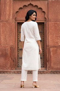 Off White Embroidered Straight Kurta