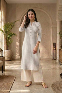 Off White Yarn Dyed Cotton Lurex Straight Kurta