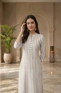 Off White Yarn Dyed Cotton Lurex Straight Kurta
