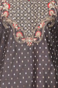 Grey Yarn Dyed Zari Embroidered Chanderi Straight Kurta