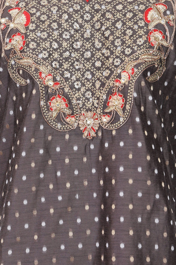 Grey Yarn Dyed Zari Embroidered Chanderi Straight Kurta