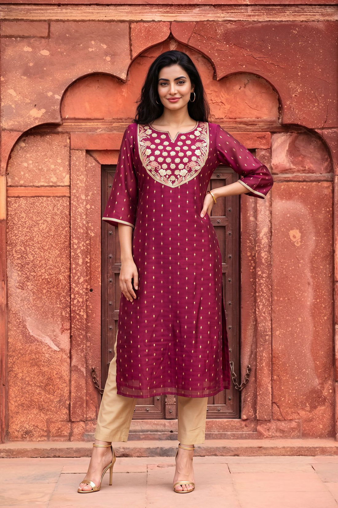 Purple Yarn Dyed Zari Embroidered Chanderi Buta Straight Kurta