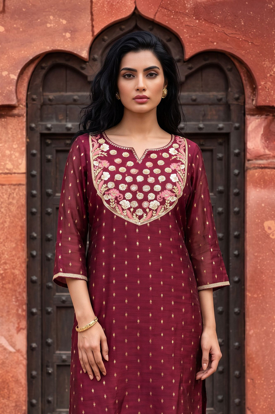 Purple Yarn Dyed Zari Embroidered Chanderi Buta Straight Kurta