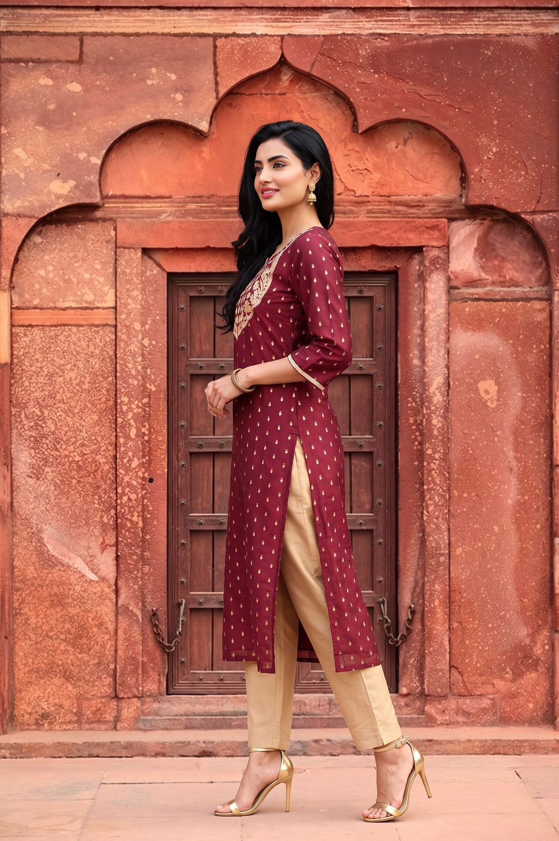 Purple Yarn Dyed Zari Embroidered Chanderi Buta Straight Kurta