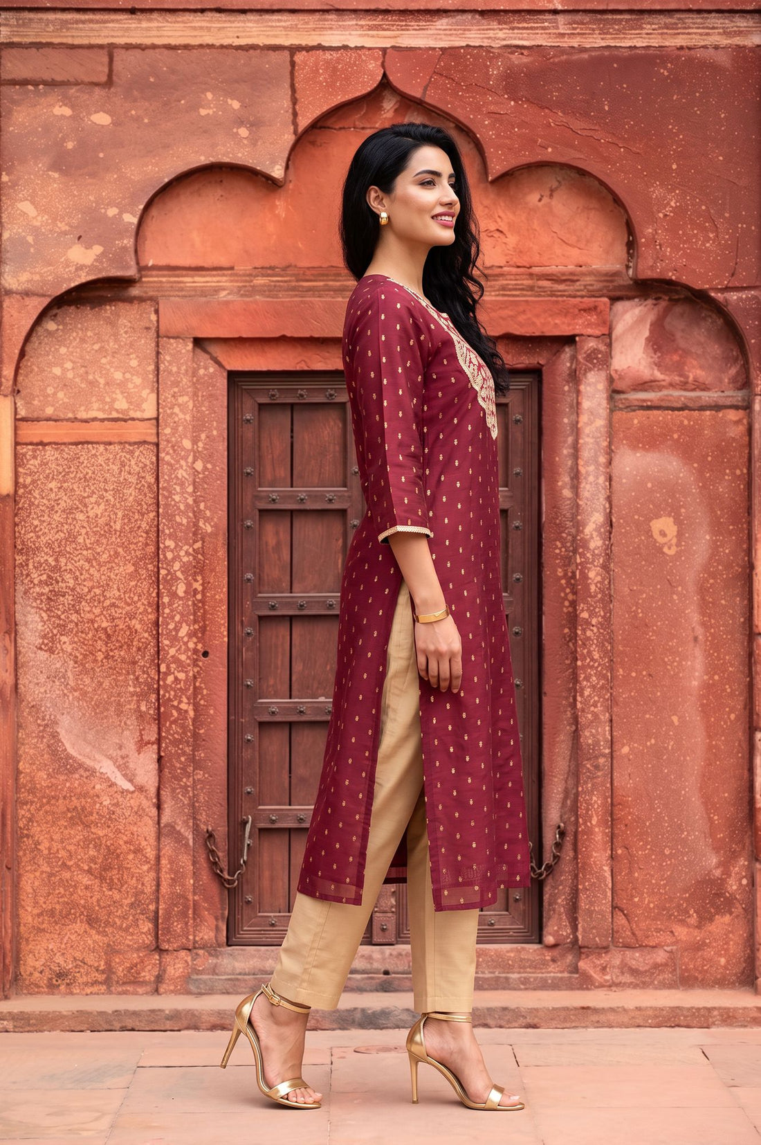 Purple Yarn Dyed Zari Embroidered Chanderi Buta Straight Kurta