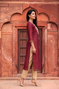 Purple Yarn Dyed Zari Embroidered Chanderi Buta Straight Kurta
