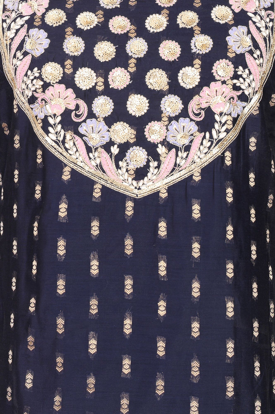 Navy Blue Embroidered Chanderi Straight Kurta