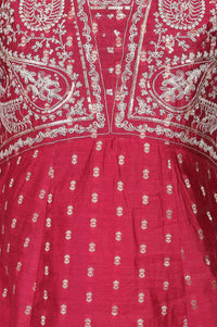 Maroon Yarn Dyed Zari Embroidered Chanderi Buta Flared Kurta