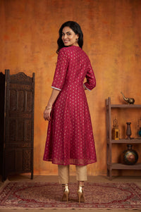 Maroon Yarn Dyed Zari Embroidered Chanderi Buta Flared Kurta