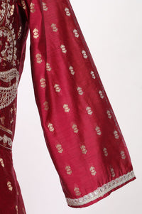 Maroon Yarn Dyed Zari Embroidered Chanderi Buta Flared Kurta